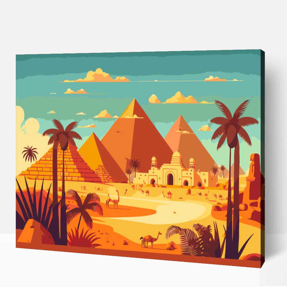 Egyiptomi tájkép számfestő 1 Egyiptomi tájkép számfestő