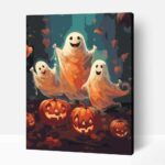 Barátságos halloweeni szellemek számfestő