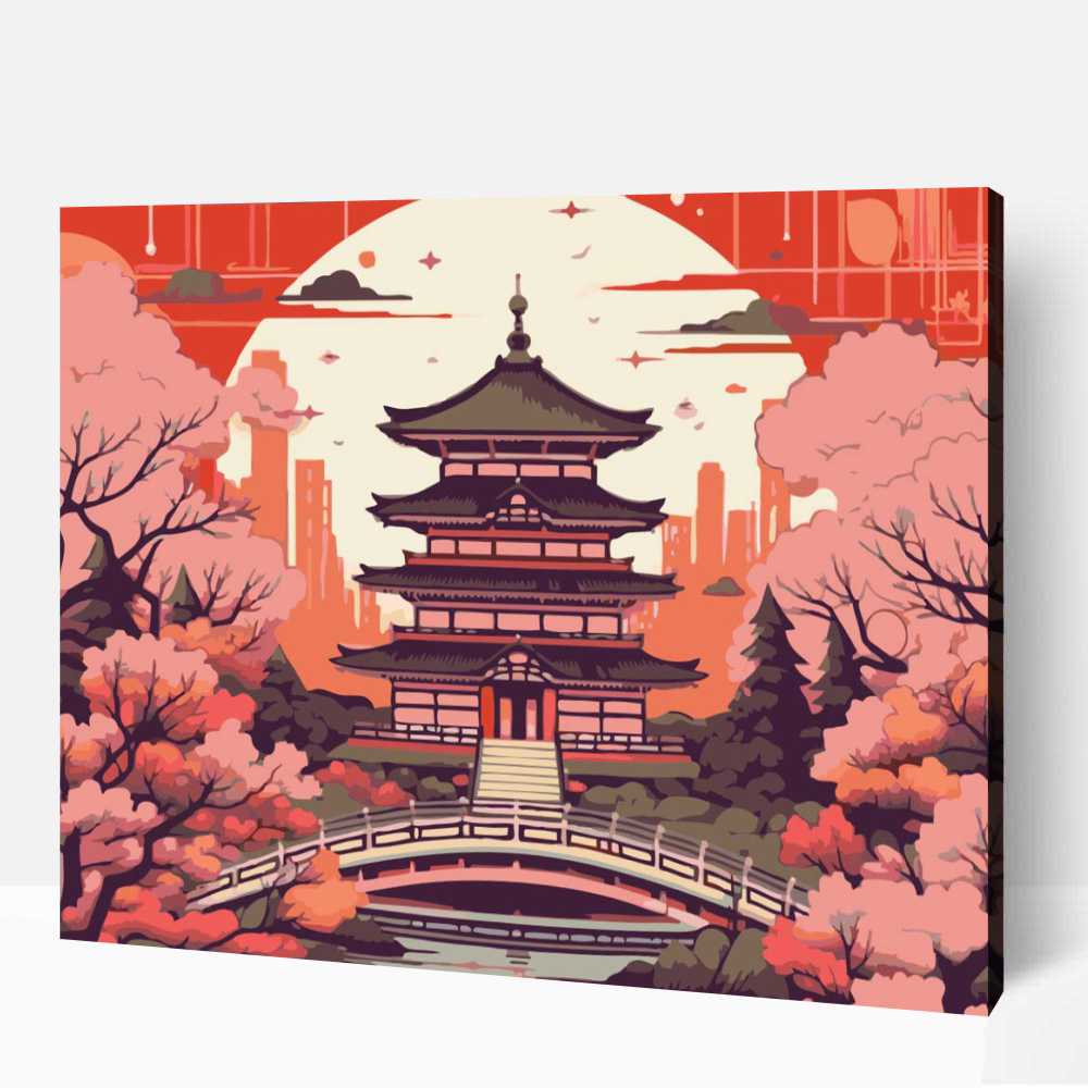 Cseresznyefa a pagoda előtt számfestő 1 Cseresznyefa a pagoda előtt számfestő