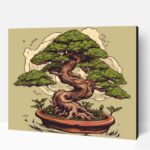 Zöldellő bonsai fa számfestő