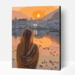 Naplemente a Pushkar tó felett számfestő