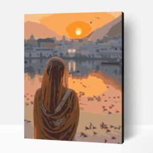 Naplemente a Pushkar tó felett számfestő