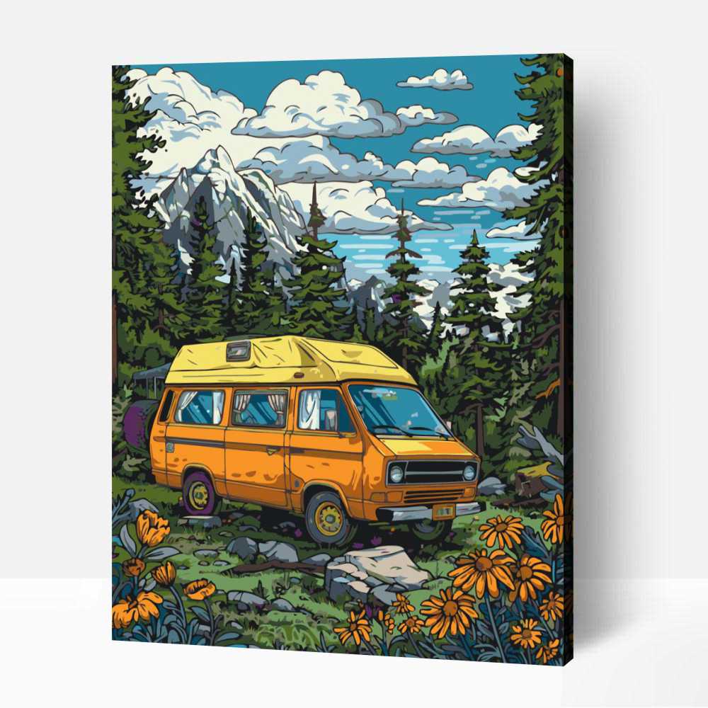 Lakókocsival az erdőben számfestő 1 Lakókocsival az erdőben számfestő