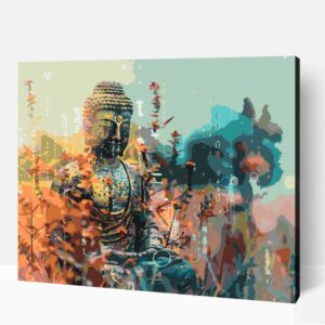 Buddha a virágok között számfestő
