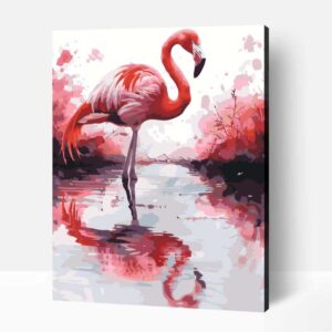 Flamingó tükörkép számfestő