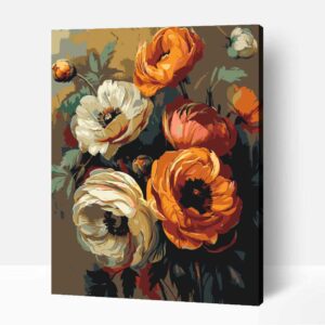 Festmény narancs virágokkal számfestő