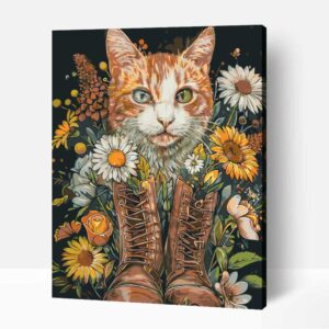 Pop art macska virágokkal számfestő
