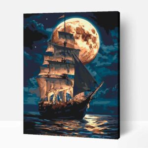 Kalózhajó a holdfényben számfestő