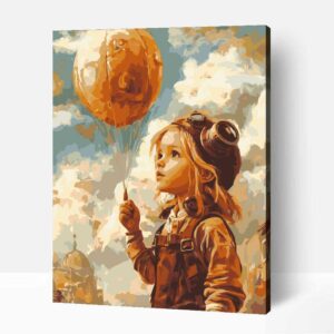Lányka hőllégballonnal számfestő