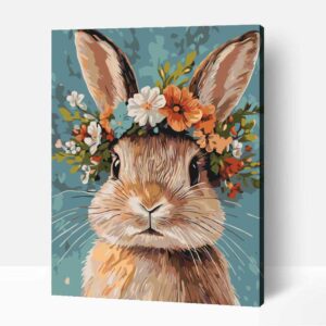 Nyúl virágkoszorúval számfestő