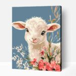 Vidám bárány virágokkal számfestő