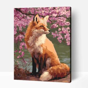 Róka cseresznyevirágokkal számfestő