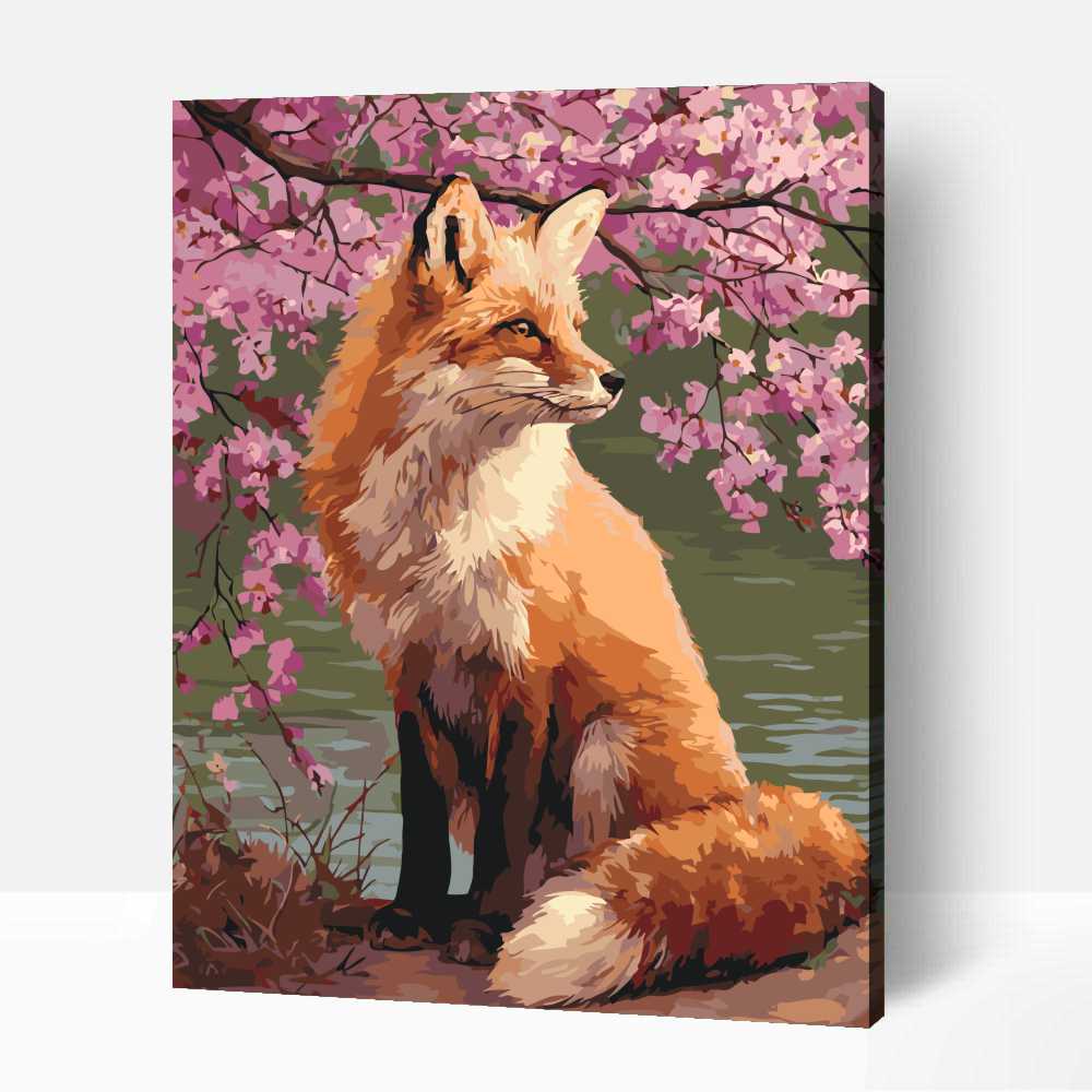 Róka cseresznyevirágokkal számfestő 1 Róka cseresznyevirágokkal számfestő