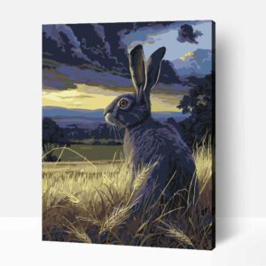 Mezei nyúl szürkületben számfestő