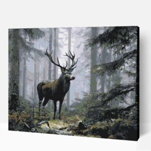 Szarvas a ködös erdőben számfestő