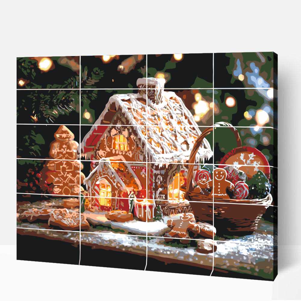 Mézeskalács házikó adventi kalendárium számfestő