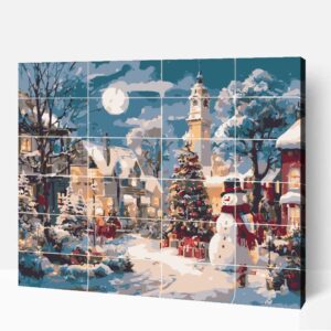 Téli városi létkép adventi kalendárium számfestő